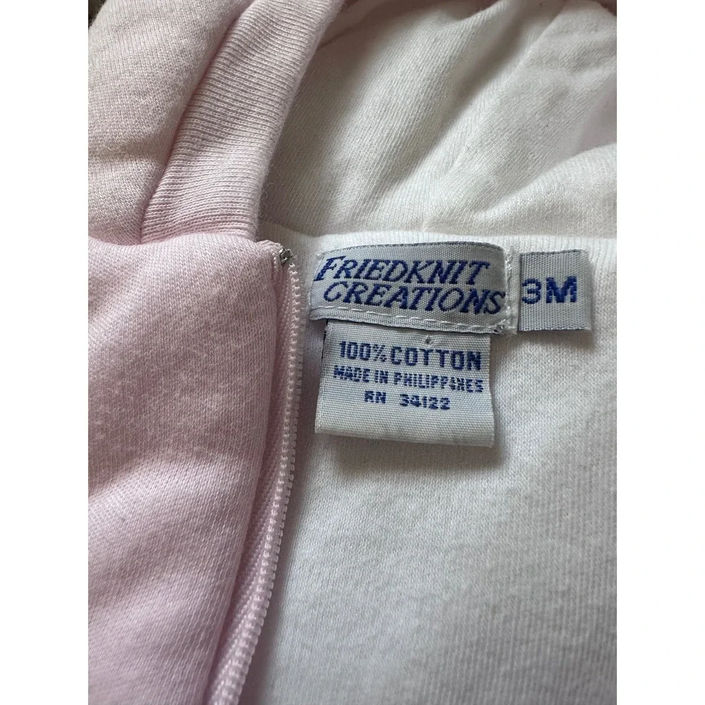 Friedknit Creations Pink Hooded Pram‎ Suit 3M Floral Heart Embroidered Bunting